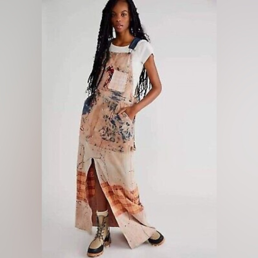 Free People x Tricia Fix Patched Skirtall in Chocolate Plaid
